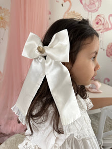 Satin Tuxedo Hair Bow | White