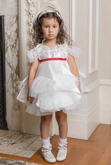 Baby Girls | Constanza Ceremony Dress with Bow | White & Red