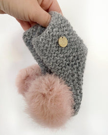 Angora Pom Pom Booties With Pom | Grey & Pink