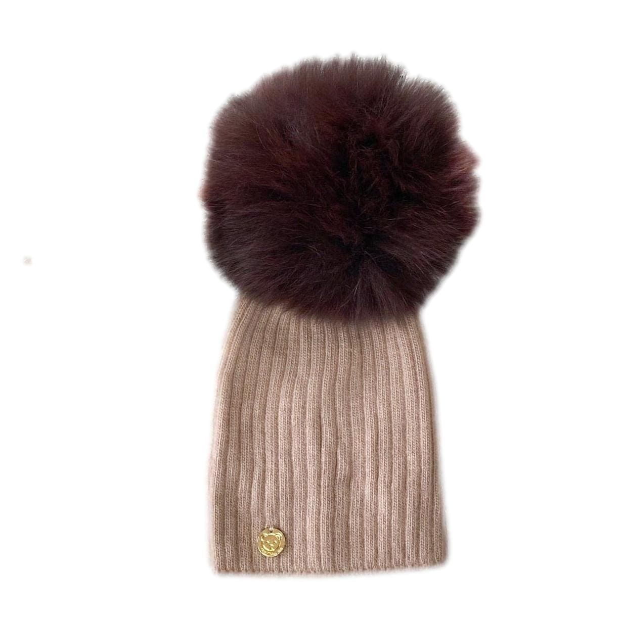 Baby Unisex | Misha Ribbed Angora Hat Fur Pom | Brown