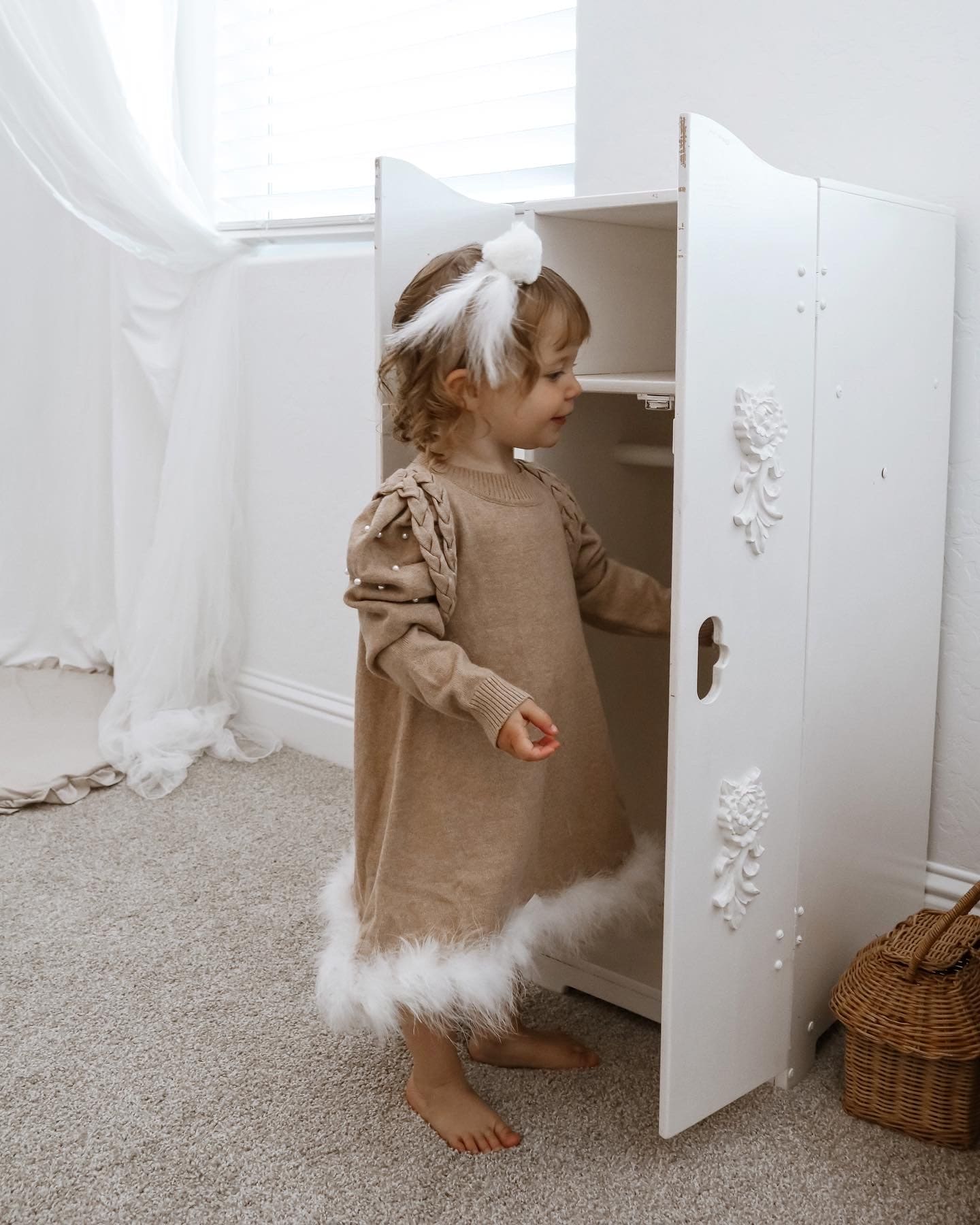 Baby Girls | Anna Knit Dress with Feathered Hem | Beige