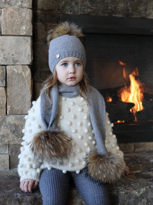 Baby Unisex | Honeycomb Cashmere Beanie Hats Pom | Grey & Natural