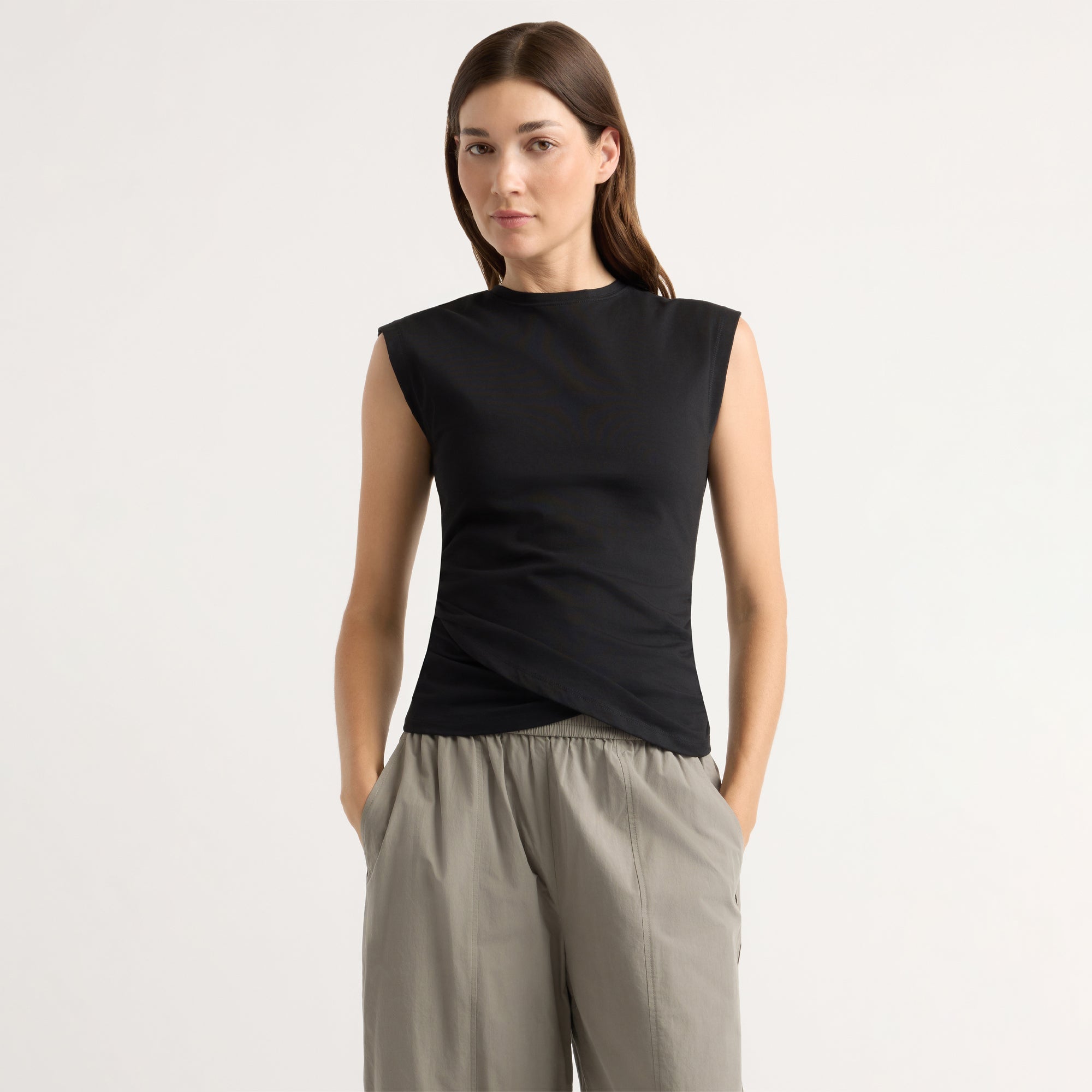 Renee | Jensen Front-Wrap Jersey Tee in Size Small