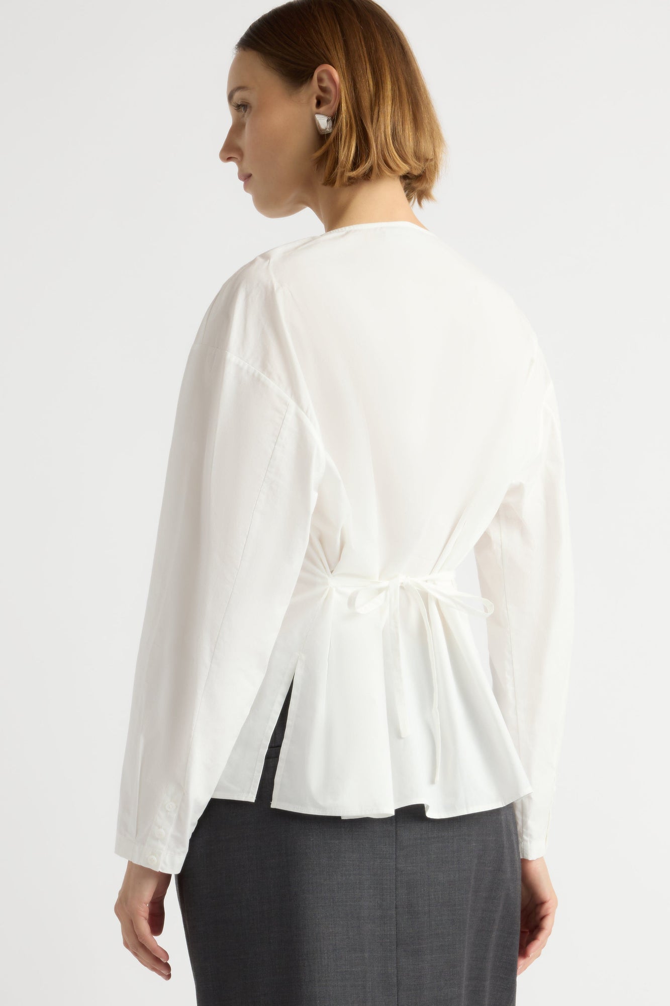 Mali | Jinsol Cinch-Waist Cotton Poplin Blouse in Size Small