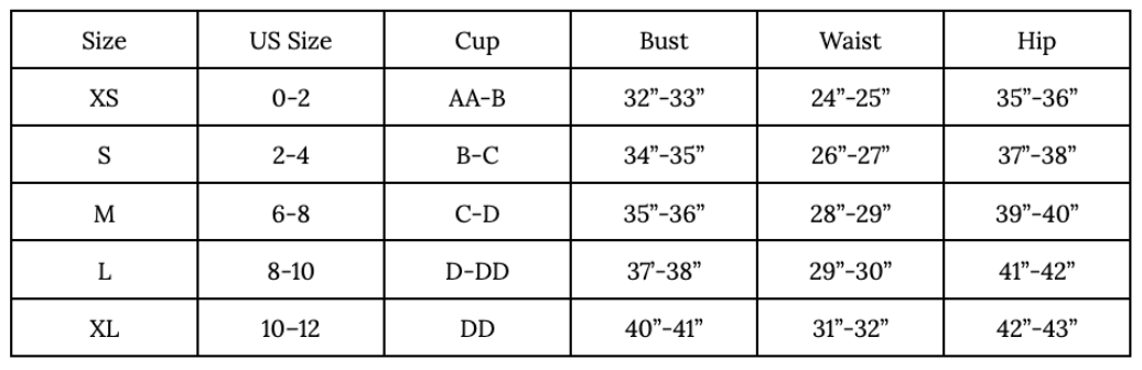 Product size guide