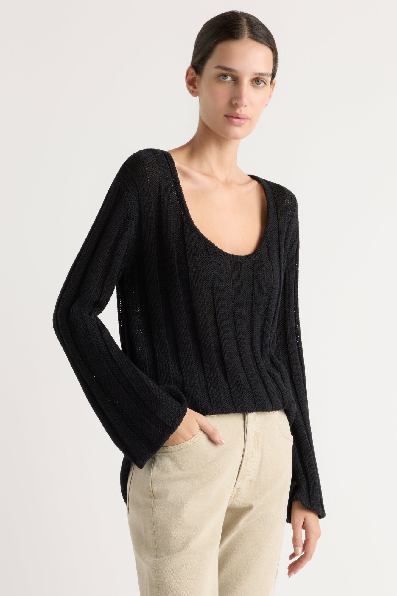 Karolina | Leah Ribbed Scoop-Neck Sweater in Size Extra Small