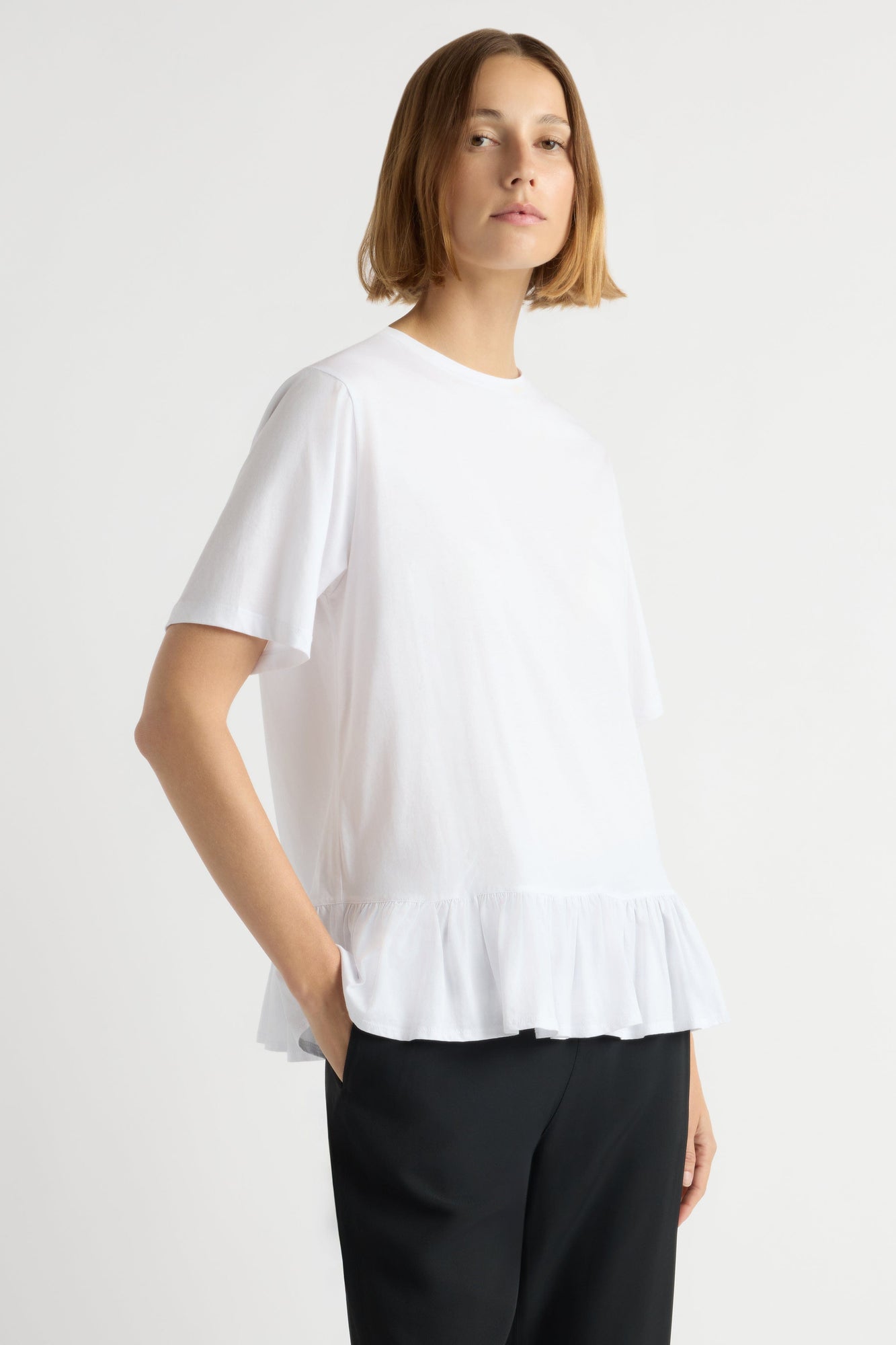 Mali | Leonie Organic Cotton Ruffled Tunic Tee in Size Small