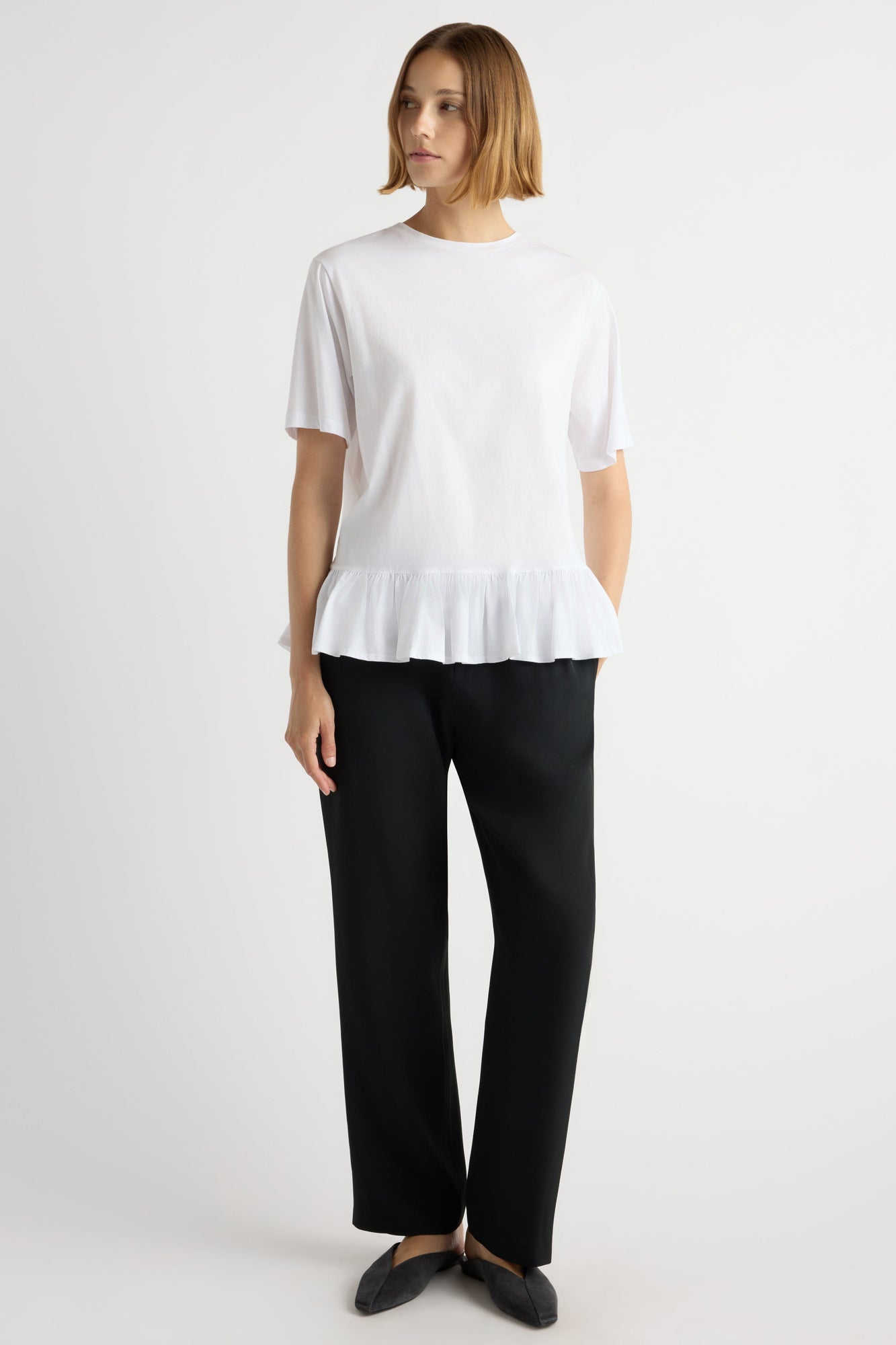 Mali | Leonie Organic Cotton Ruffled Tunic Tee in Size Small