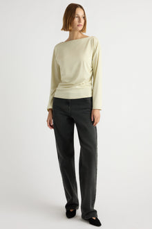 Mali | Letha Twisted-Hem Slit-Neck Tee in Size Small