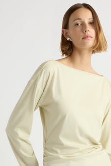 Mali | Letha Twisted-Hem Slit-Neck Tee in Size Small