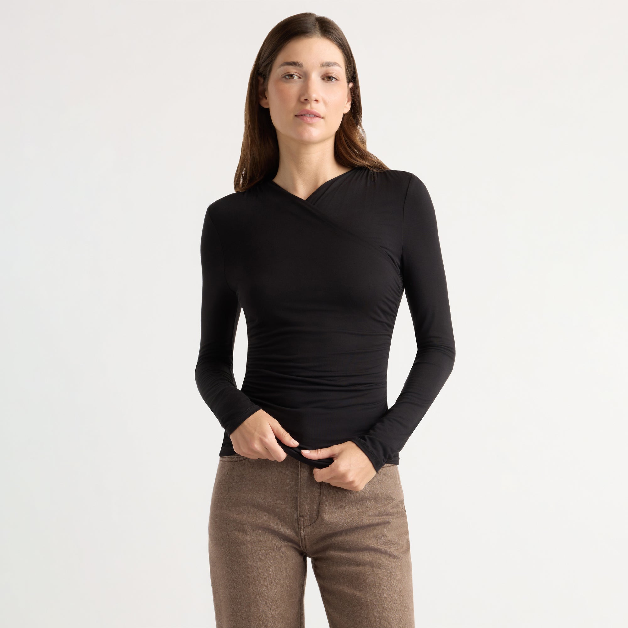 RenÃ©e | Lilou Wrap Neck Long-Sleeve Tee in Size Small