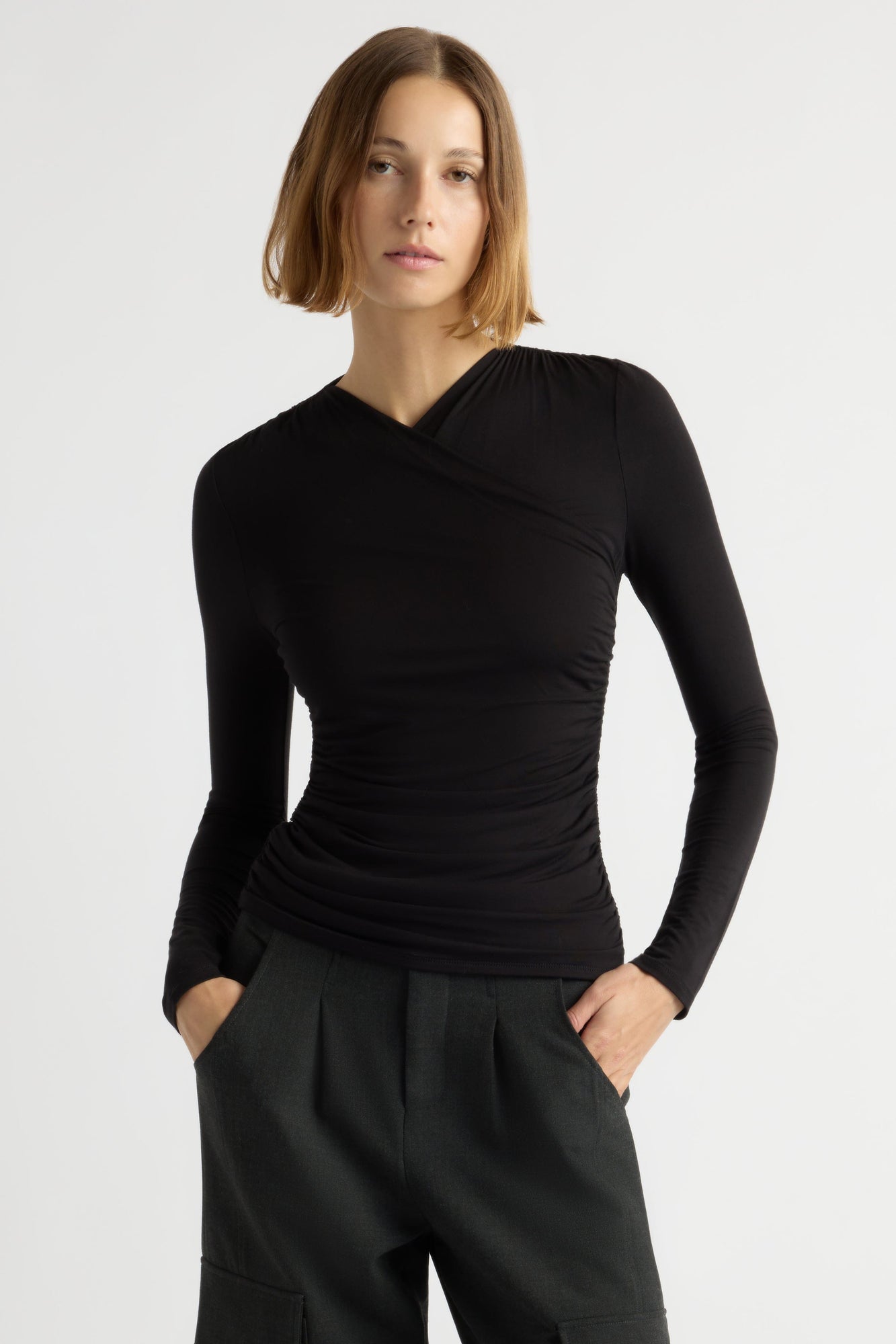 Mali | Lilou Wrap-Neck Long-Sleeve Tee in Size Small