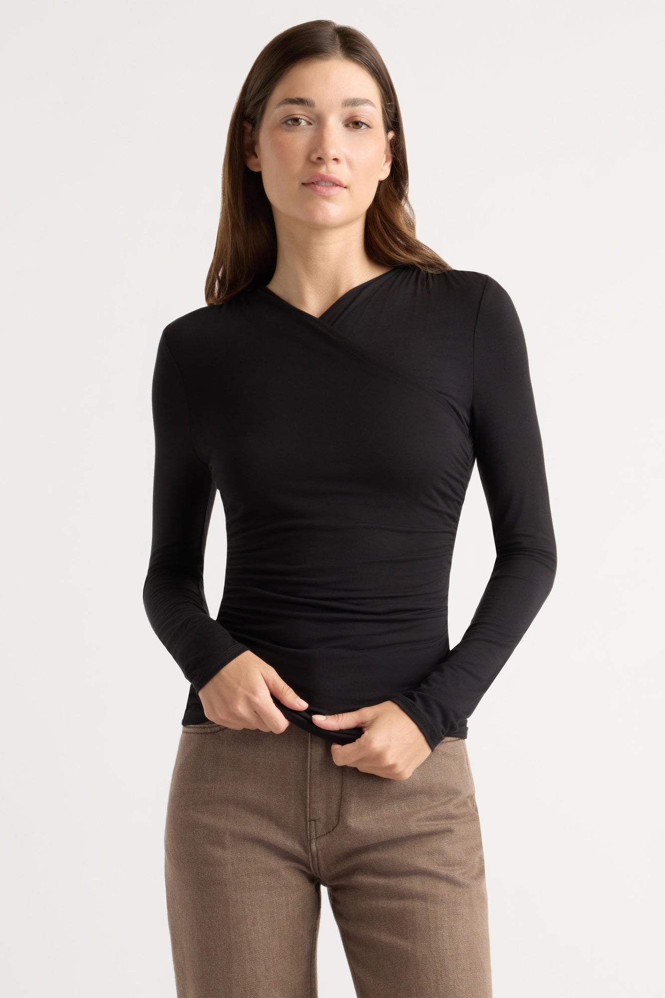 RenÃ©e | Lilou Wrap Neck Long-Sleeve Tee in Size Small