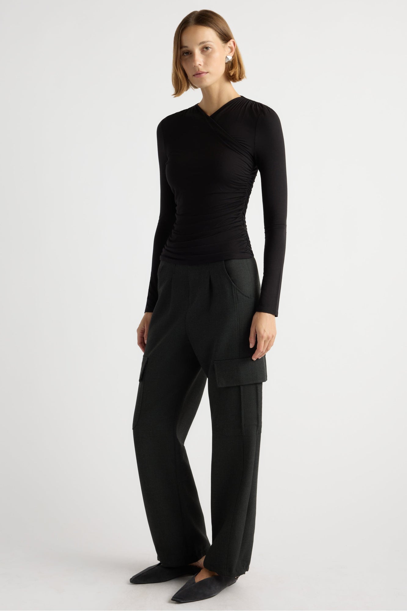 Mali | Lilou Wrap-Neck Long-Sleeve Tee in Size Small 