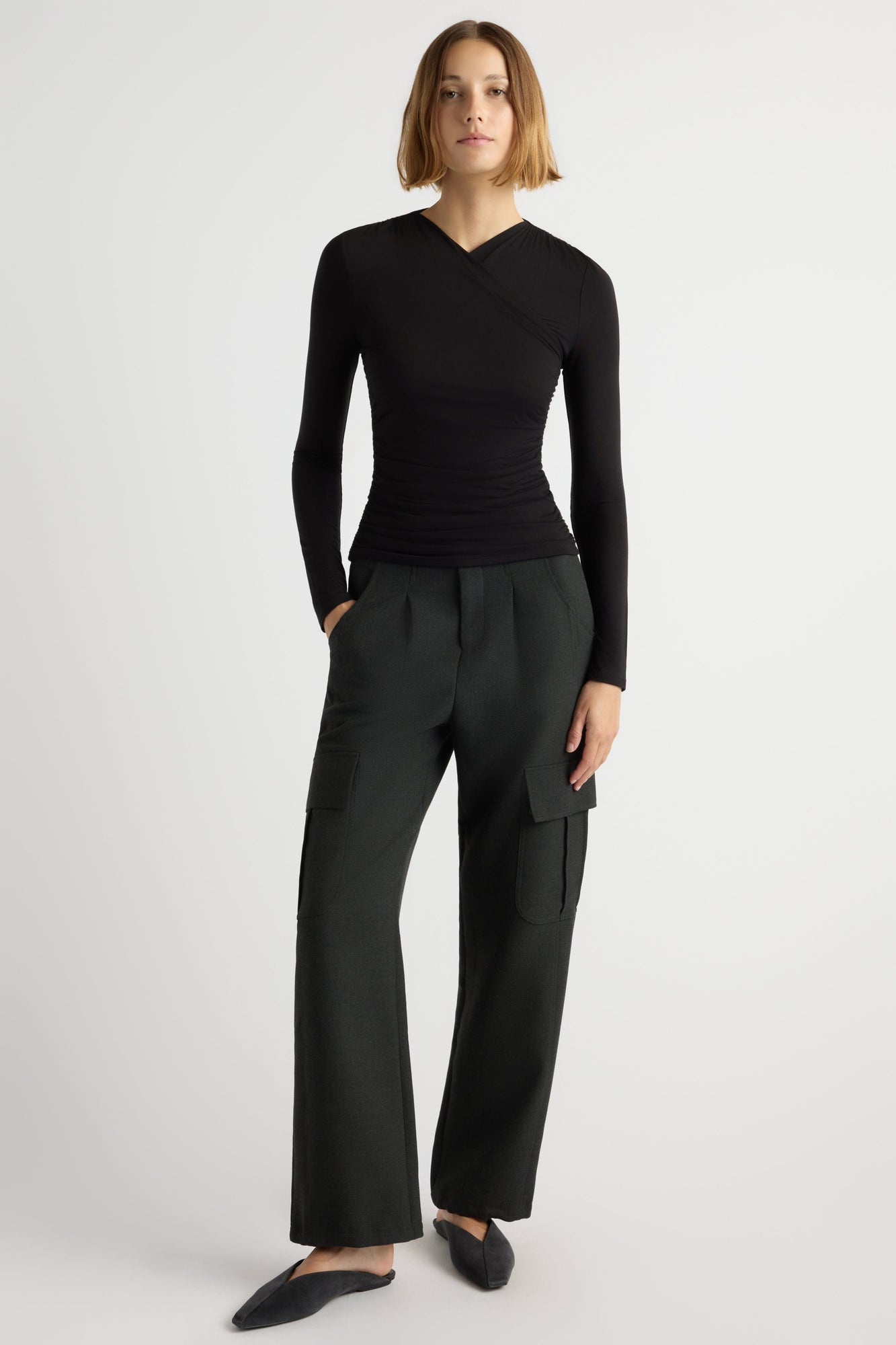 Mali | Lilou Wrap-Neck Long-Sleeve Tee in Size Small 