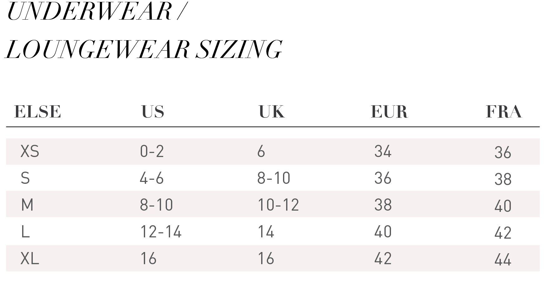 Product size guide