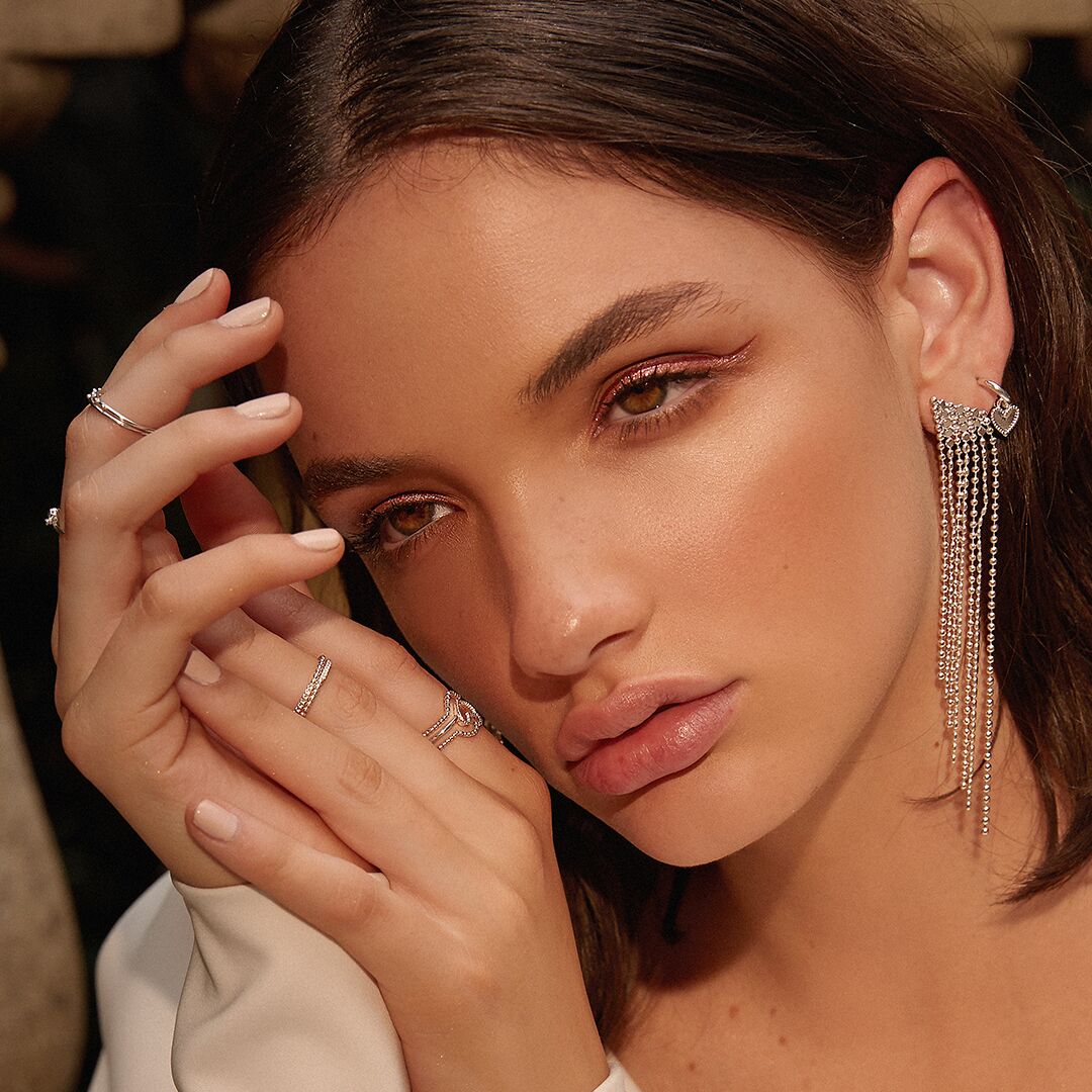 Cherry + Heart Studded Huggies | Silver | Swarovski Crystals