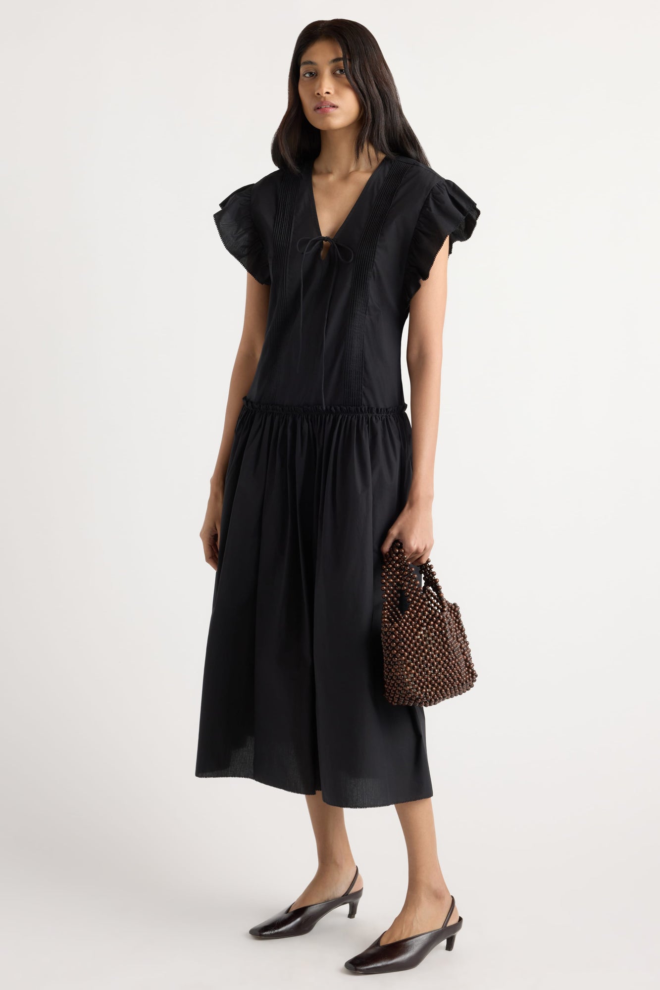 Arya  |  Margaux Ruffle-Sleeve Pleated Dress in Size Small in Size Small