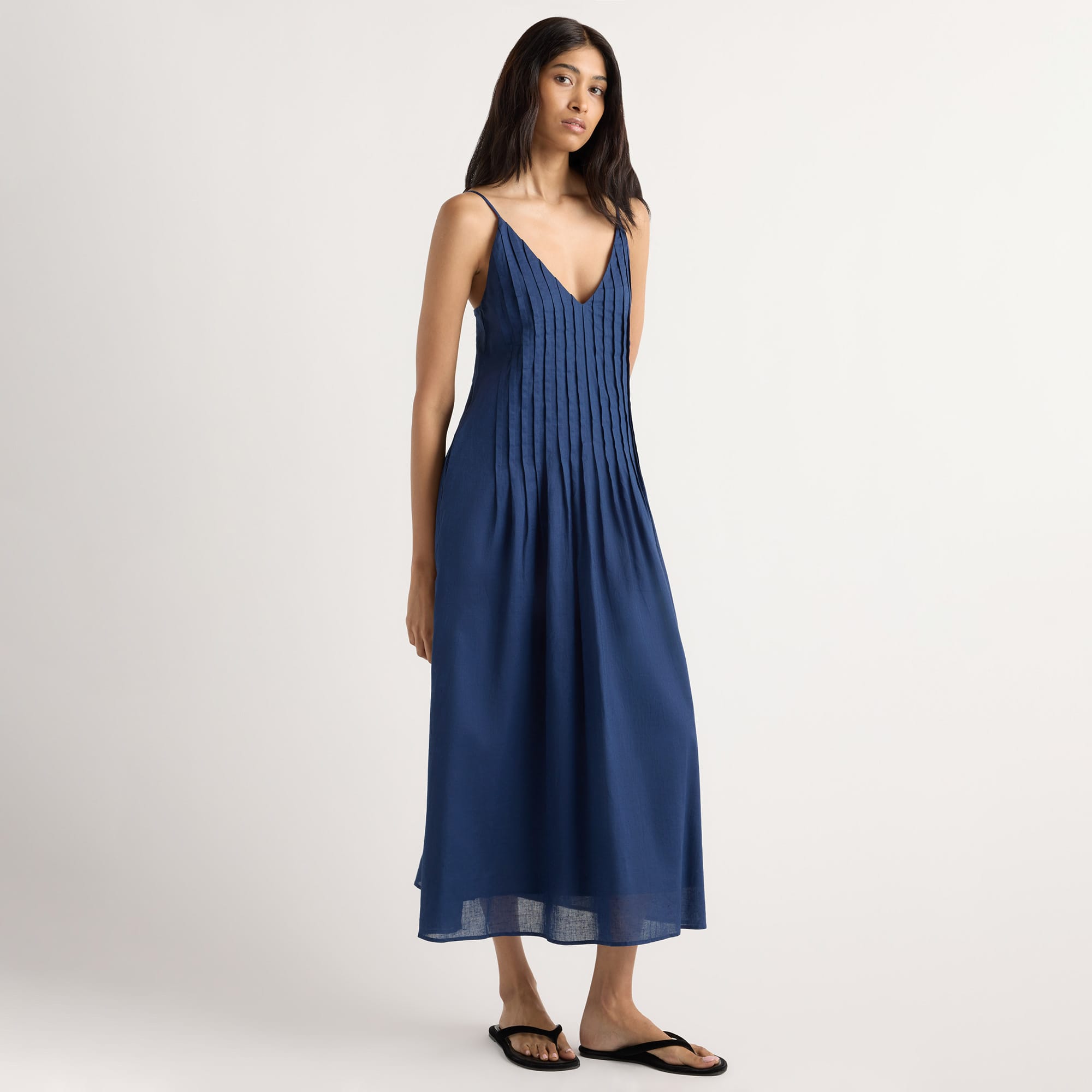 Arya | Naomi Pleated Linen-Cotton Dress in Size Small