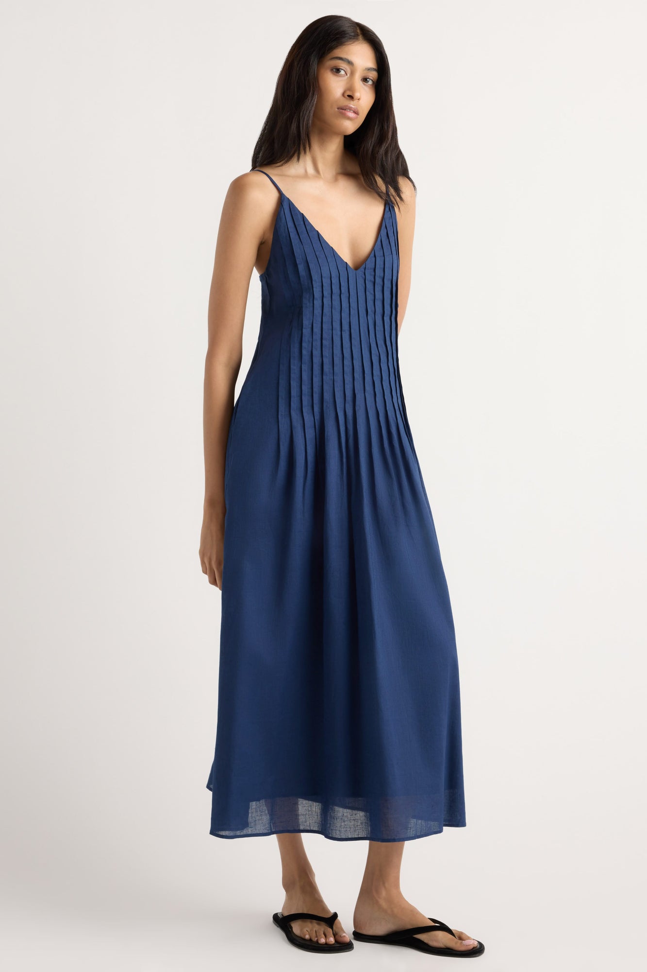 Arya | Naomi Pleated Linen-Cotton Dress in Size Small