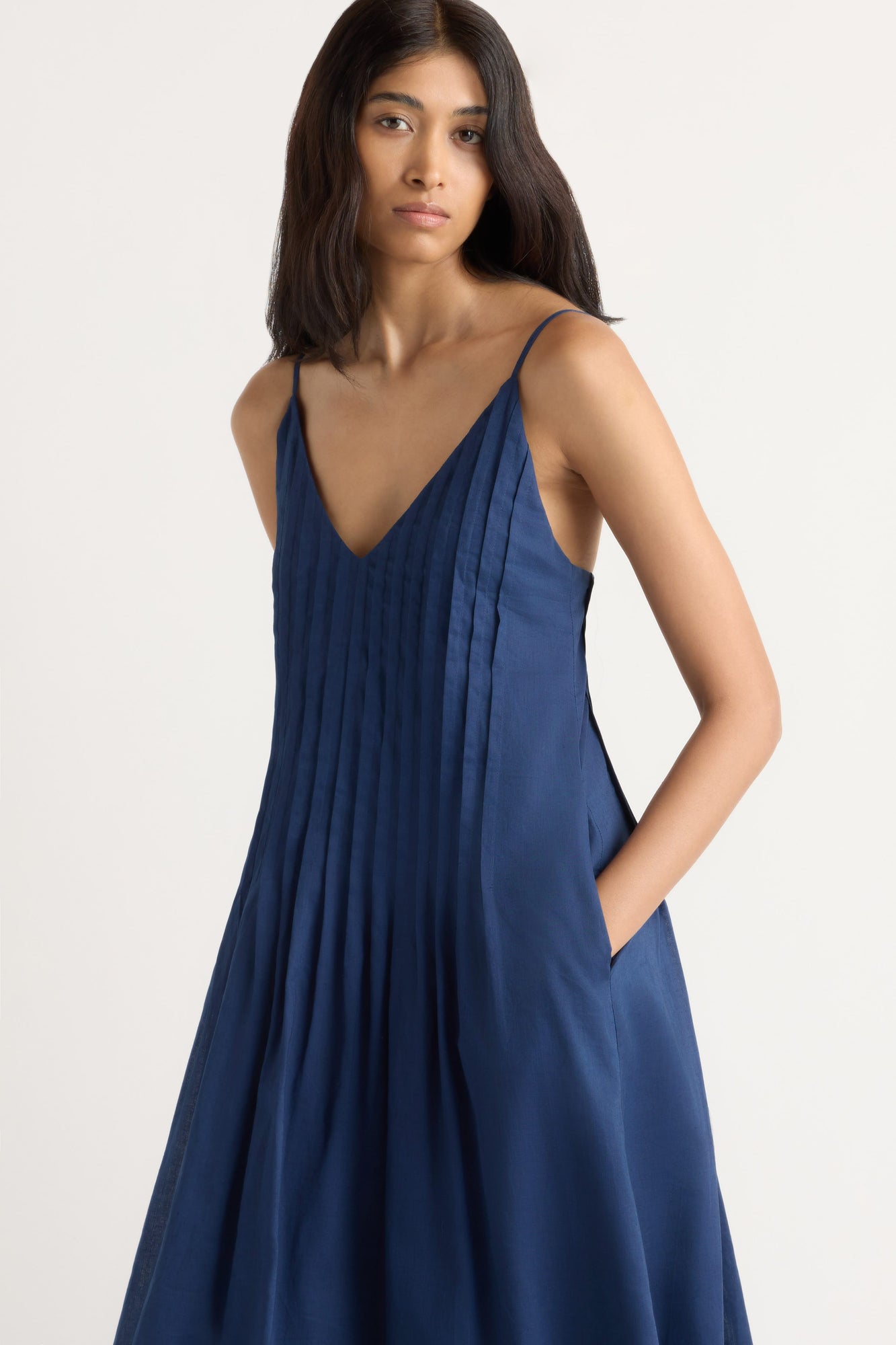 Arya | Naomi Pleated Linen-Cotton Dress in Size Small
