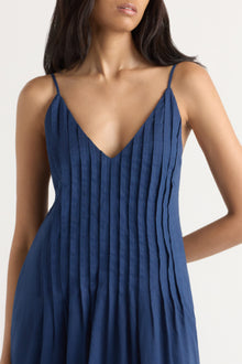 Arya | Naomi Pleated Linen-Cotton Dress in Size Small