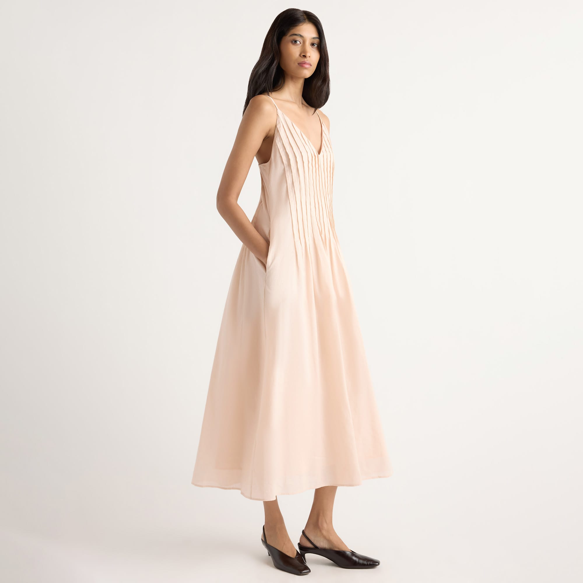 Arya | Naomi Pleated Linen-Cotton Dress in Size Small