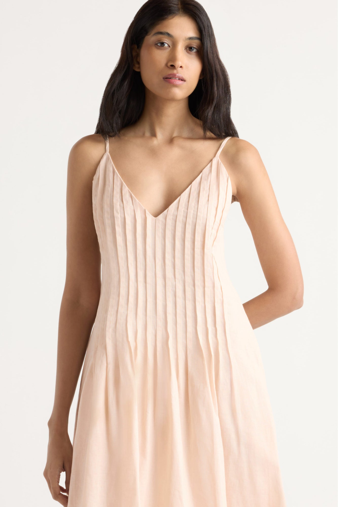 Arya | Naomi Pleated Linen-Cotton Dress in Size Small