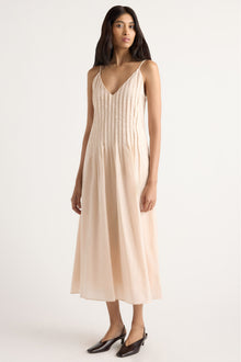 Arya | Naomi Pleated Linen-Cotton Dress in Size Small