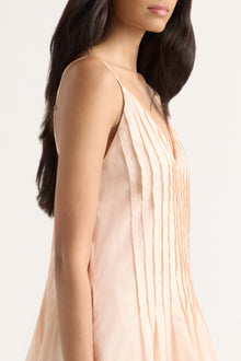 Arya | Naomi Pleated Linen-Cotton Dress in Size Small