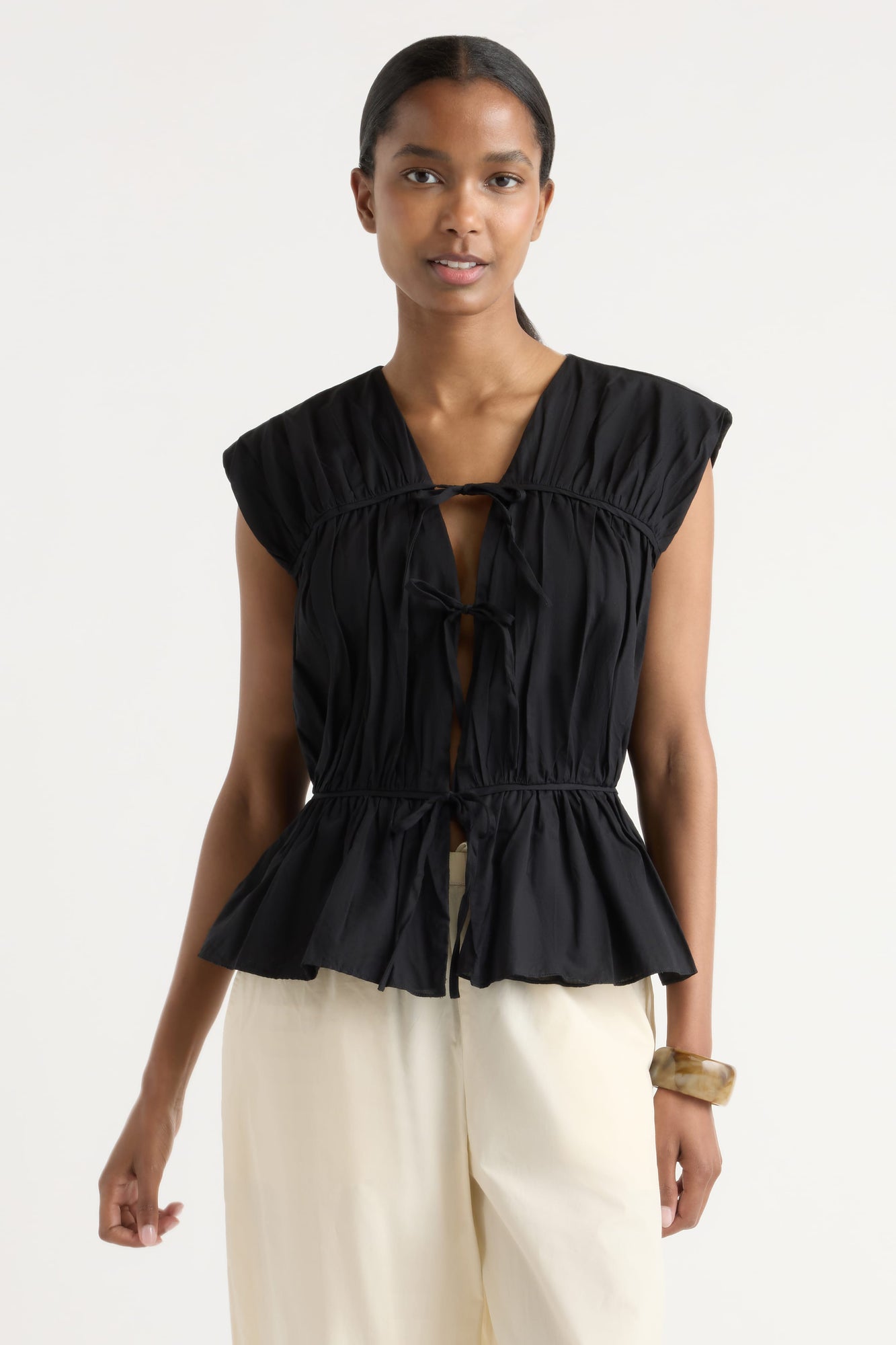 Isilda | Norah Tie-Front Organic Cotton Blouse in Size Extra Small