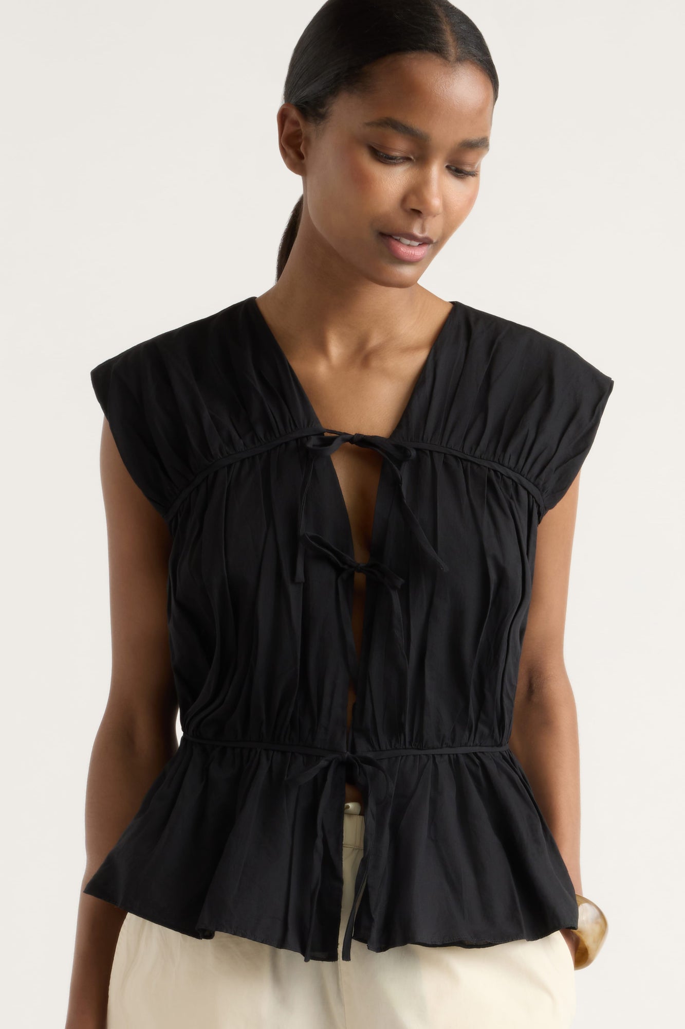 Isilda | Norah Tie-Front Organic Cotton Blouse in Size Extra Small