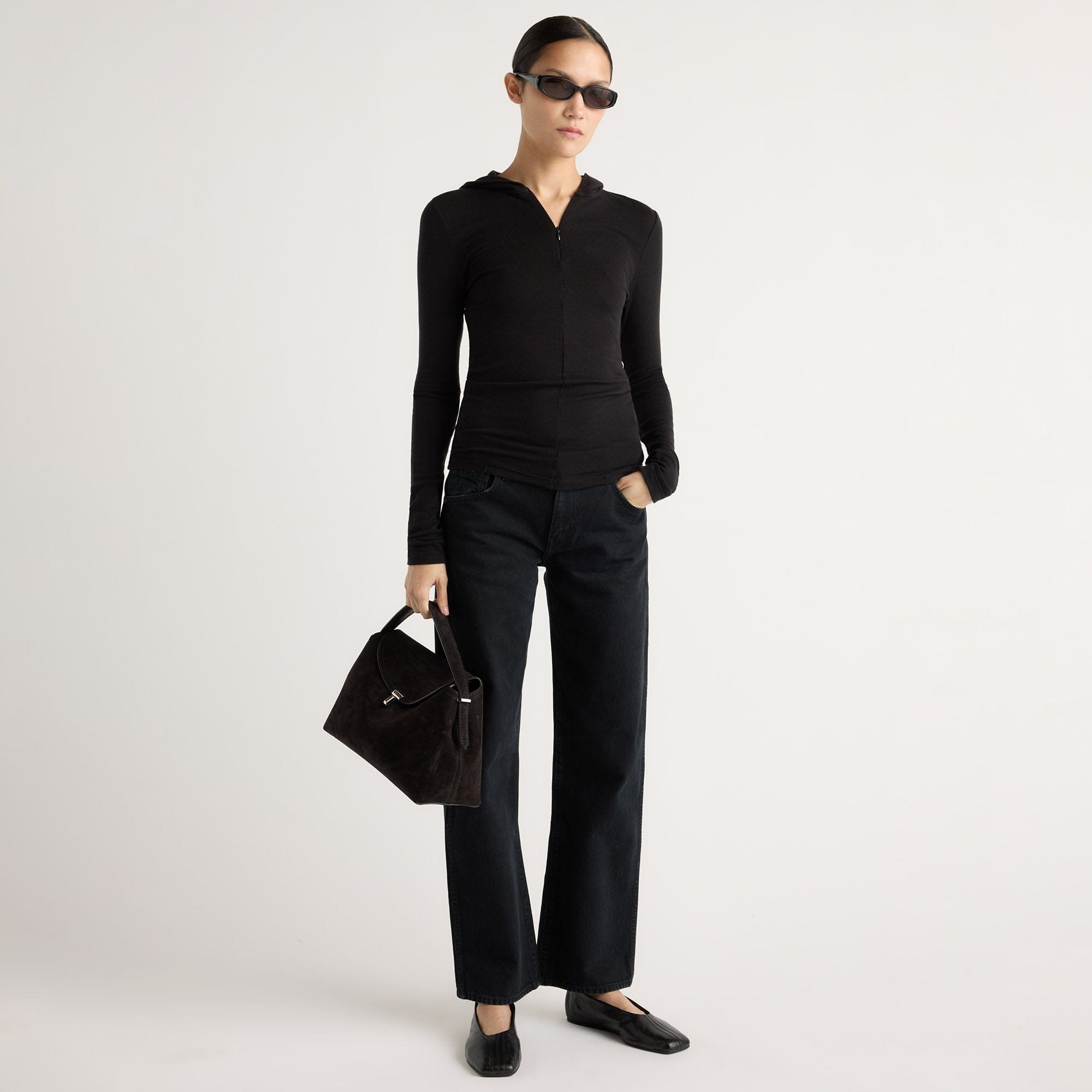 Charlotte | Nyla Zip Tencel-Wool Hooded Tee in Size Small