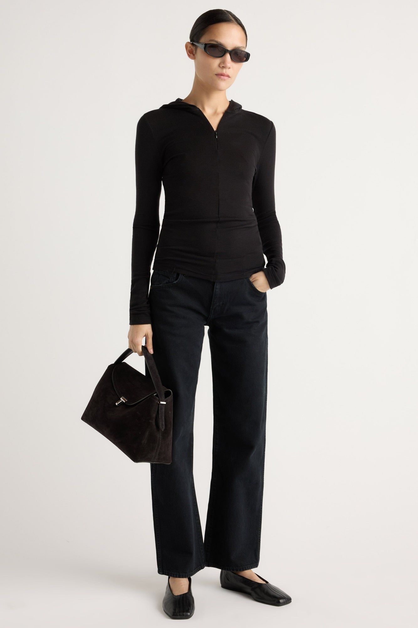 Charlotte | Nyla Zip Tencel-Wool Hooded Tee in Size Small