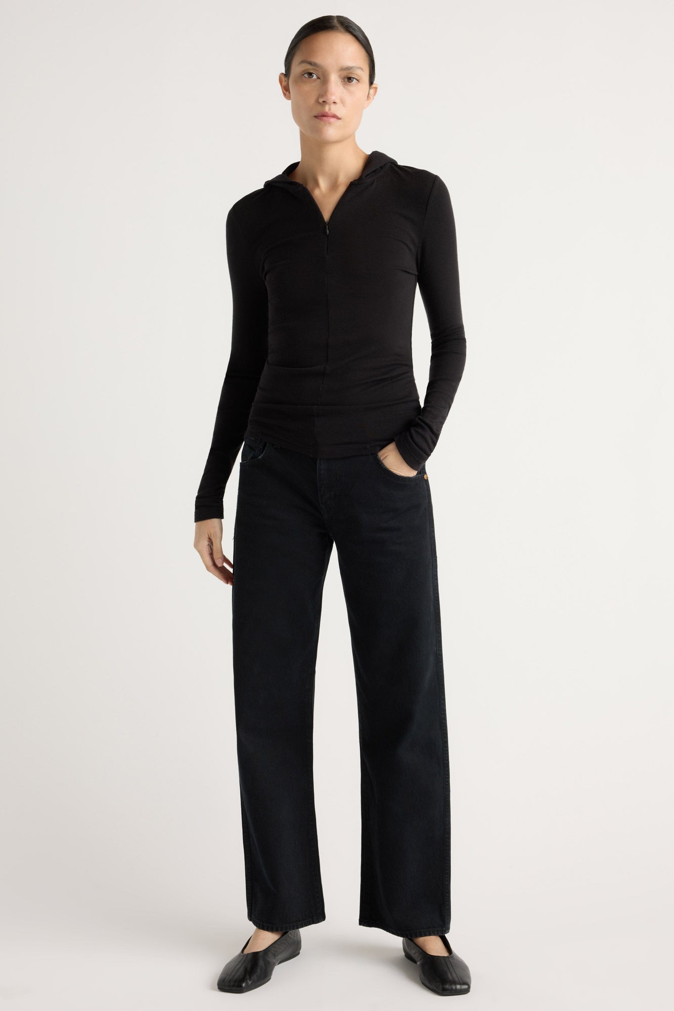 Charlotte | Nyla Zip Tencel-Wool Hooded Tee in Size Small