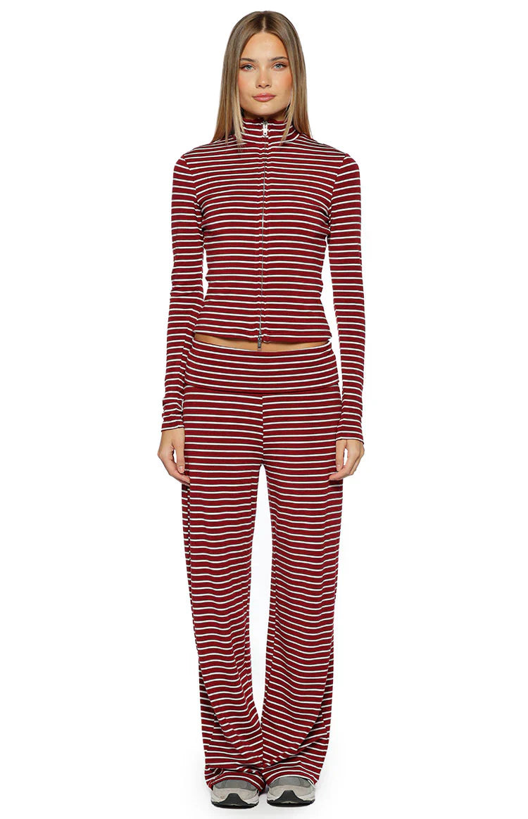 Poppi Double Zip Sweater | Burgundy Stripe