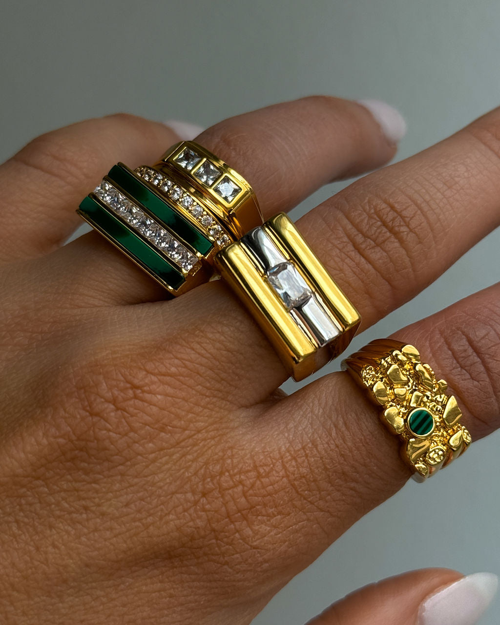 Panini Ring | Gold | Malachite/Cubic Zirconia