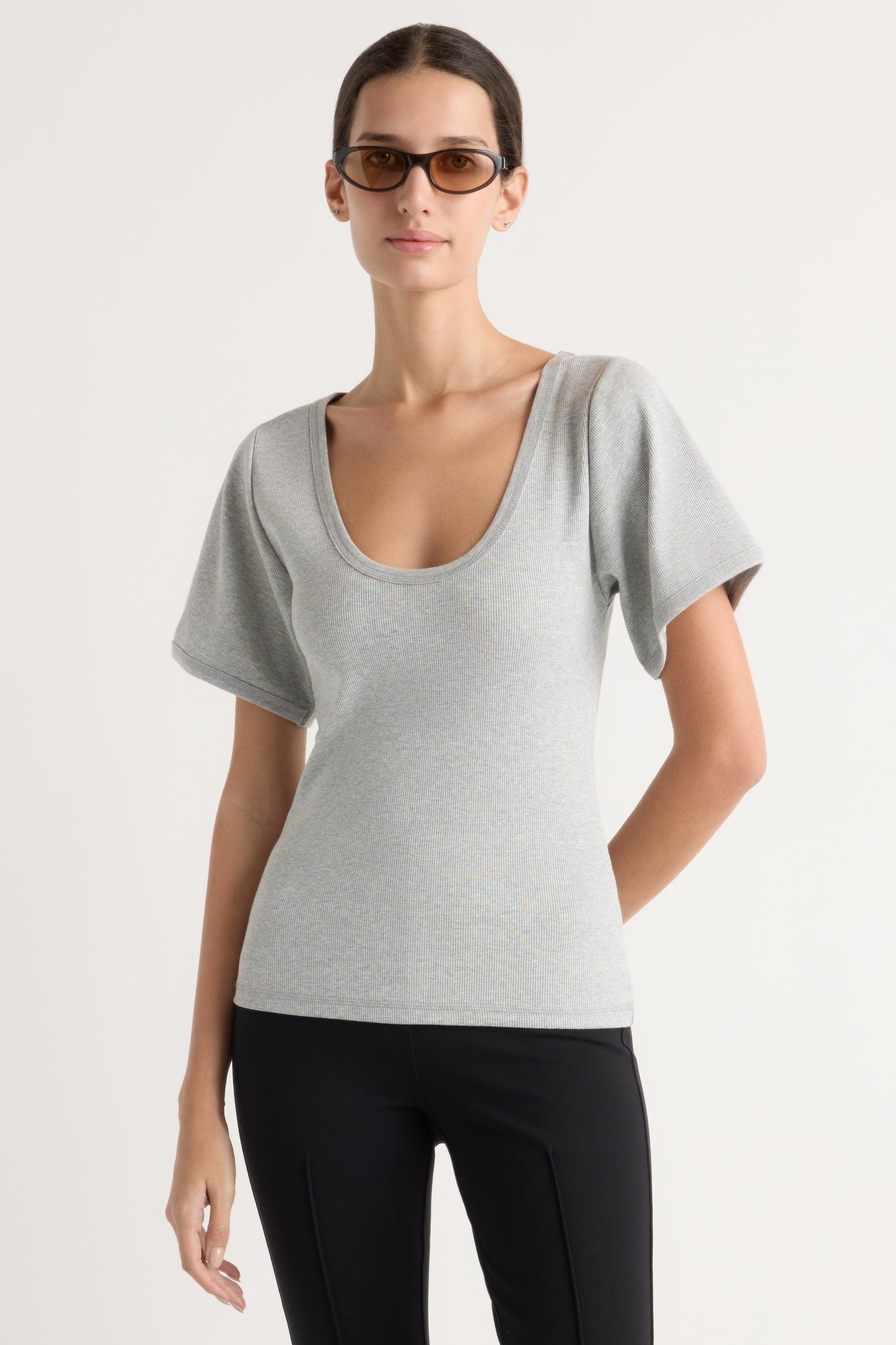 Renee Sculpted Scoop-Neck Tee | Heather Grey