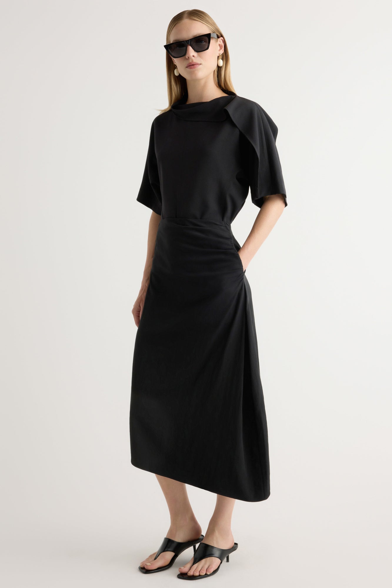 Jess | Rita Asymmetric-Hem Shirred Skirt in Size Small