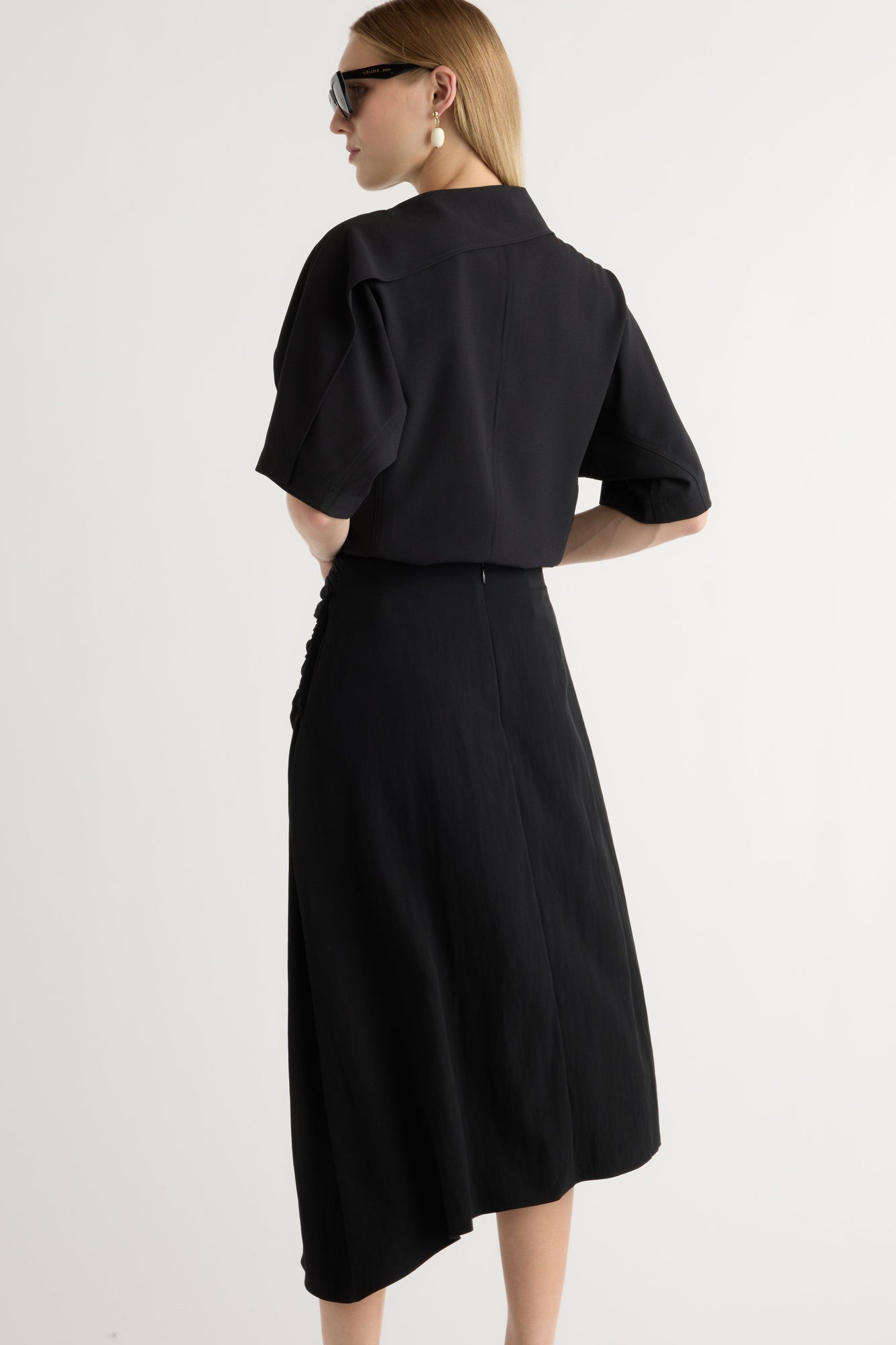 Jess | Rita Asymmetric-Hem Shirred Skirt in Size Small