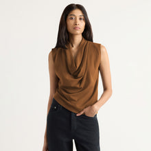 Arya | Romy Cotton-Linen Cowl-Neck Tee in Size Small