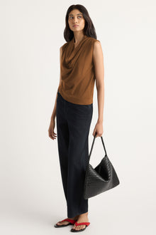 Arya | Romy Cotton-Linen Cowl-Neck Tee in Size Small