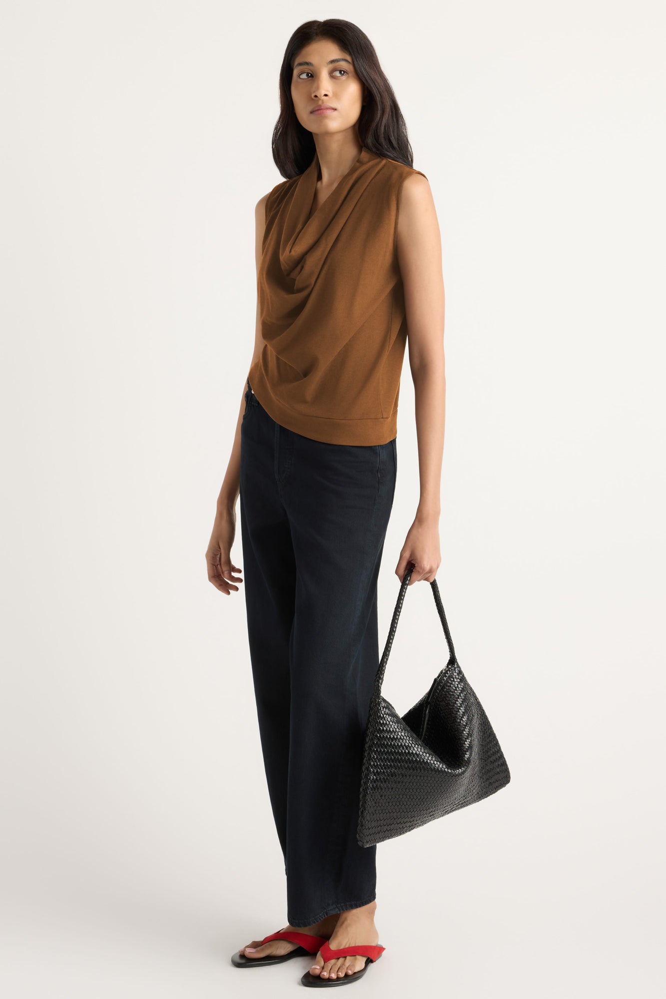 Arya | Romy Cotton-Linen Cowl-Neck Tee in Size Small