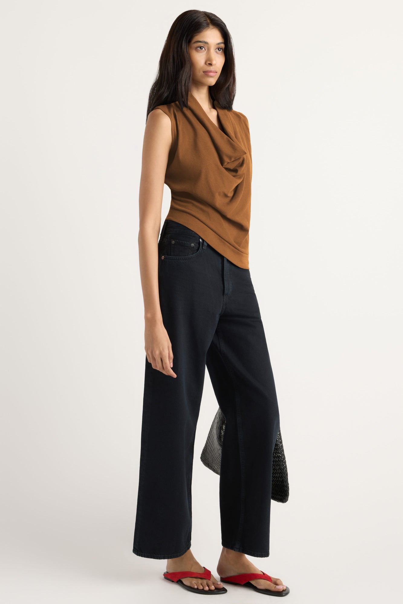 Arya | Romy Cotton-Linen Cowl-Neck Tee in Size Small