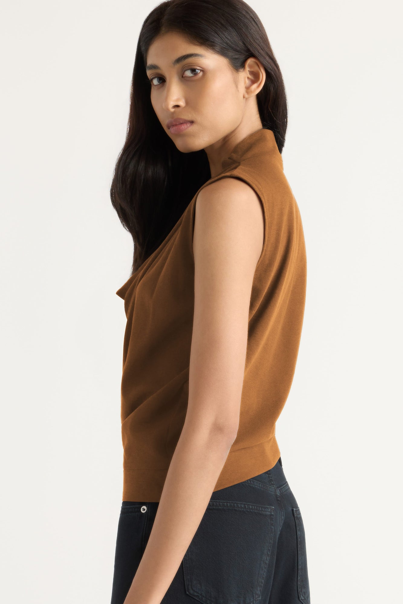 Arya | Romy Cotton-Linen Cowl-Neck Tee in Size Small