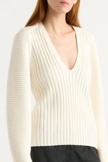 Kelsey | Sanne Ottoman-Knit V-Neck Sweater in Size Small
