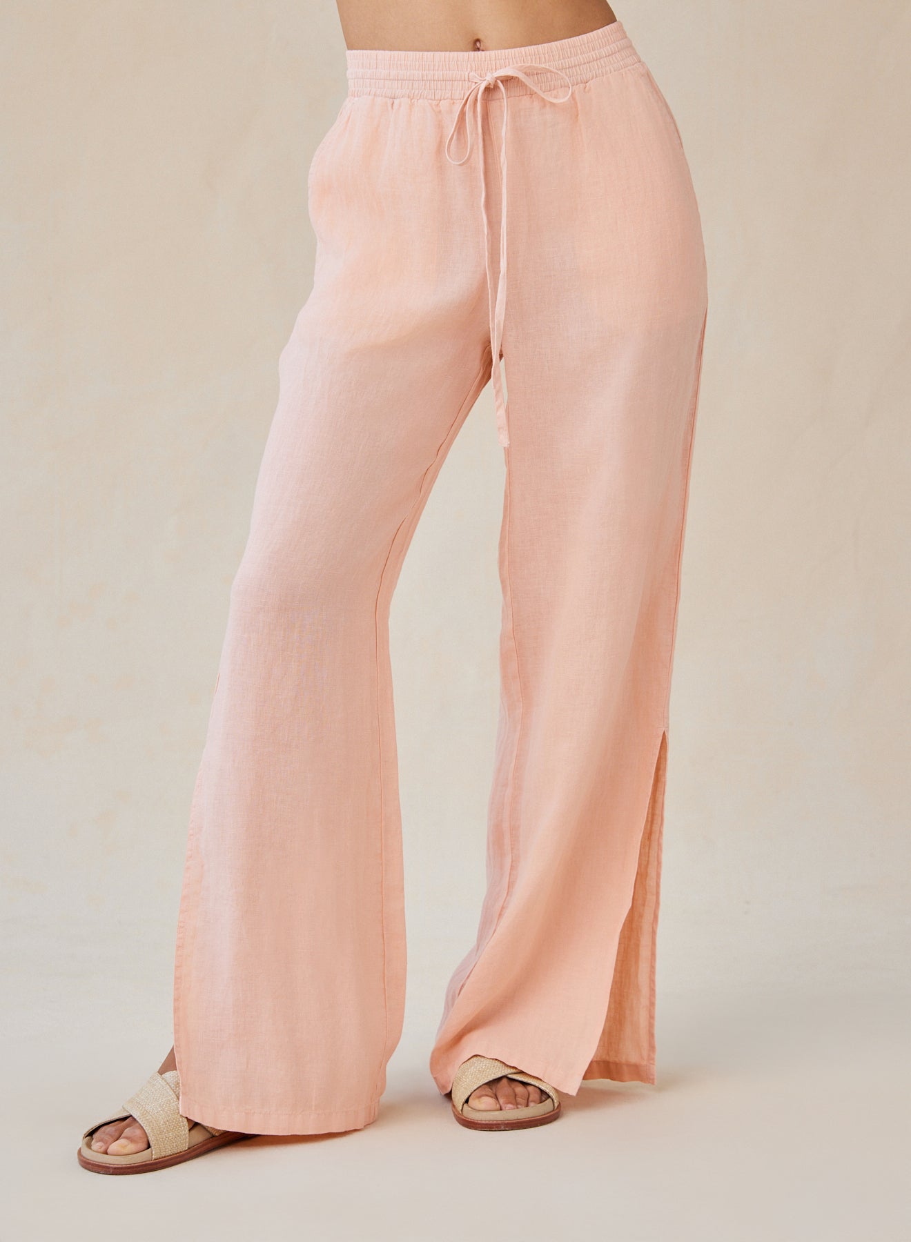 Linen Side Slit Wide Leg Pant | Peach Fizz