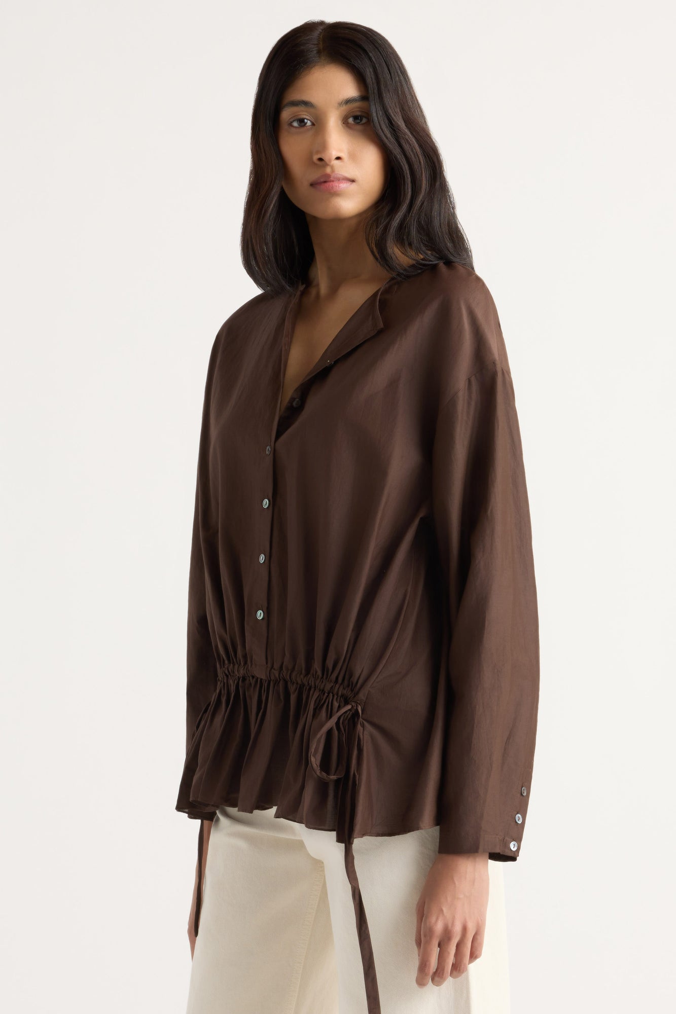 Arya | Sinead Cotton-Silk Ruffle Tunic Blouse in Size Small