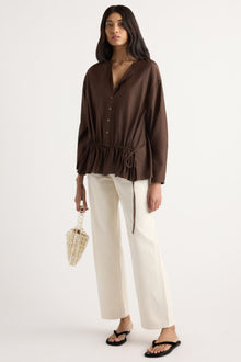 Arya | Sinead Cotton-Silk Ruffle Tunic Blouse in Size Small