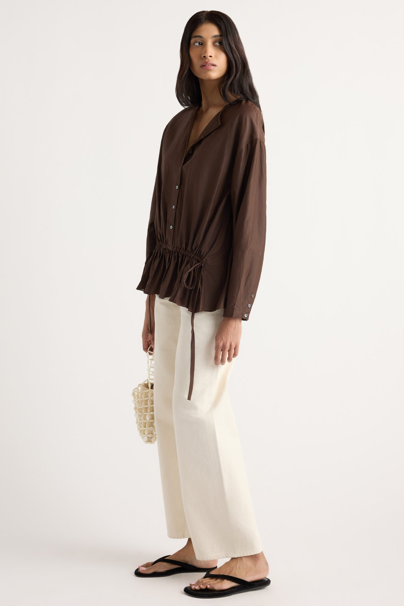 Arya | Sinead Cotton-Silk Ruffle Tunic Blouse in Size Small